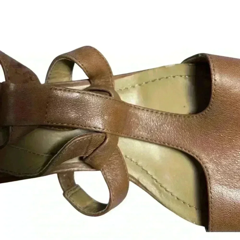 Nine West 10M Zipper Back Open Toe Sandals High Heel Tan